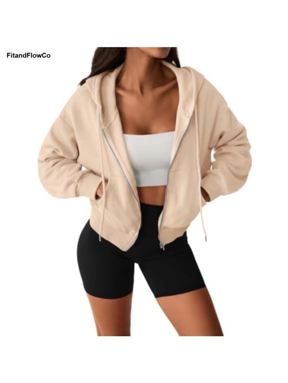 Cropped Zip Up Hoodie Lightweight Stretch Hooded Jacket